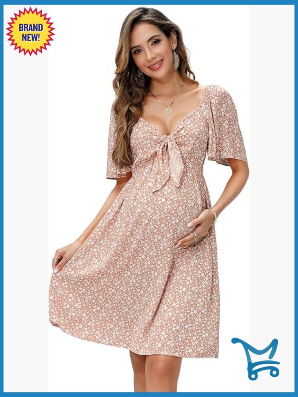 Maternity Wrap Dress Knotted V Neck Knee Length Baby Shower Dress